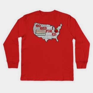 Teacher Wear Red For ED, Support Wear Red for Public Ed School Support Design Kids Long Sleeve T-Shirt